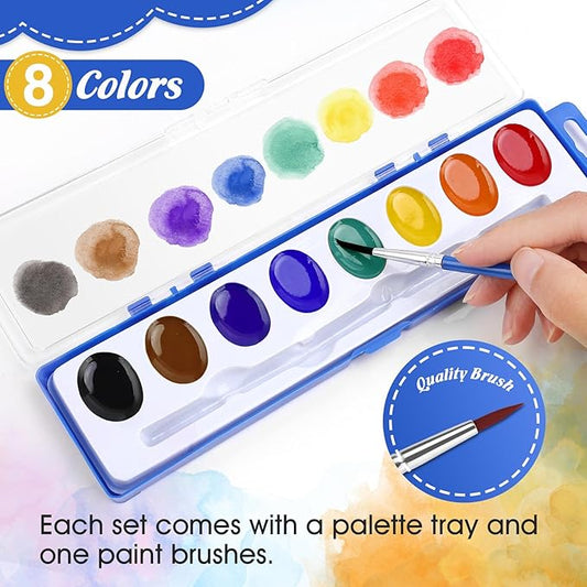 FUMILE 48 Pack Watercolor Paint Set,8 Colors Washable Valentines Water Color Paint Set for Kids with Paintbrush,Watercolor Paint for Prizes Exchange Gifts,Valentine's Day Gifts,Party Favor,Classroom