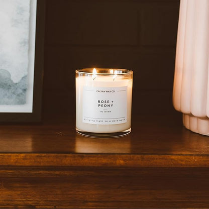 Calyan Wax Co. Rose & Peony 2 Wick Scented Candle - 37 Hour Burn - Luxury Non Toxic Soy Wax Candles - Long Lasting Large Glass Jar Candle for Home - 8.8oz