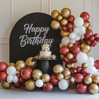 Red and Gold Balloons, 12 Inch Burgundy Gold Balloons, Maroon Balloons, Metallic Gold Dark Red White Latex Balloons Helium Support for Wedding Anniversary Engagement Birthday Party Decorations