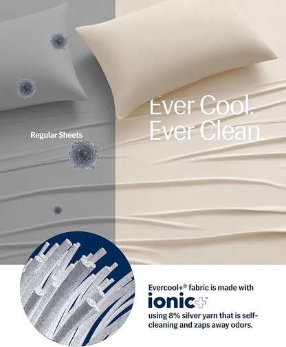 REST® Evercool®+ Starter Sheet Set, King, Ivory, Breathable Bed Sheets for Hot Sleeper and Night Sweats, with Pillowcases, with Ionic+ Self-Cleaning Silver Yarn for Sensitive Skin, 3PCS No Flat Sheet