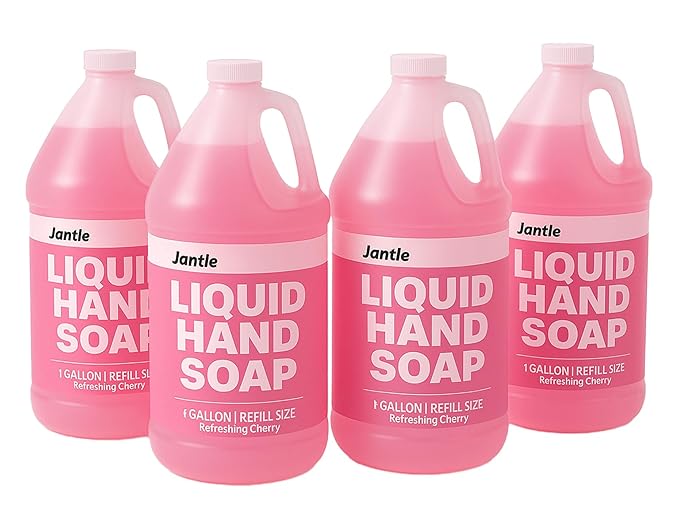 Hand Soap Gallon Refill, Cleansing Liquid Soap, Soothing Pink Lotion Soap Refill, Bulk Hand Soap Refill - Gentle on Skin, Cherry Scent - 1 Gallon per Bottle - 4 Pack