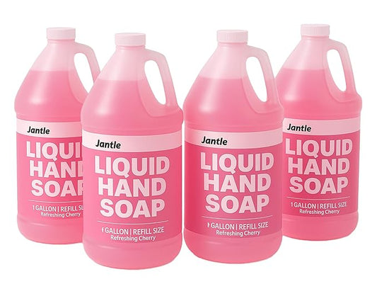 Hand Soap Gallon Refill, Cleansing Liquid Soap, Soothing Pink Lotion Soap Refill, Bulk Hand Soap Refill - Gentle on Skin, Cherry Scent - 1 Gallon per Bottle - 4 Pack