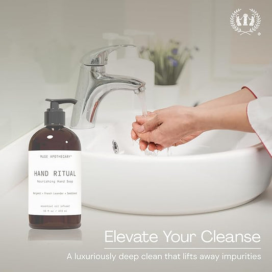 Muse Apothecary Hand Ritual - Aromatic and Nourishing Hand Soap, Infused with Aromatherapy Essential Oils - USDA Certified Biobased - 16 oz, Tonka Bean + Amber + Warm Cedarwood