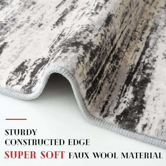 Modern Abstract Runner Rug 2x6, White Black Grey Taupe Washable Kitchen Runner Non-Slip Soft Hallway Rug Runner Thin Print Faux Wool Carpet for Entryway Bedroom Laundry Room Indoor Home Decor