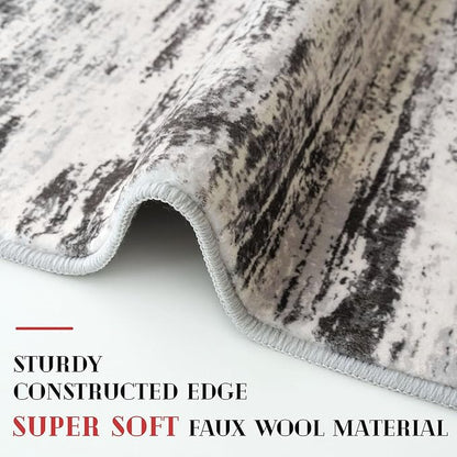 Modern Abstract Runner Rug 2x6, White Black Grey Taupe Washable Kitchen Runner Non-Slip Soft Hallway Rug Runner Thin Print Faux Wool Carpet for Entryway Bedroom Laundry Room Indoor Home Decor
