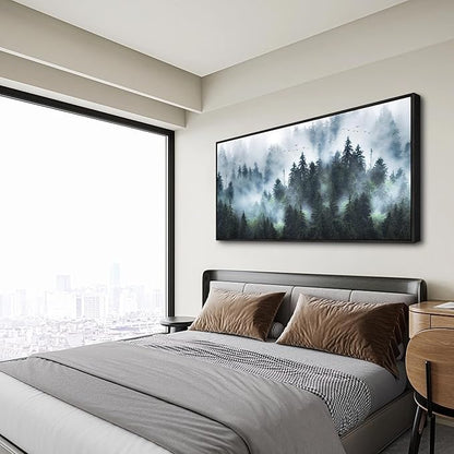 Wapluam Foggy Forest Landscape Canvas Wall Art - Black Framed Canvas Prints for Living Room, Office, Bedroom Wall Decor