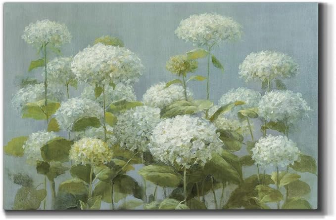 Wexford Home Home Decor Landscape Canvas Wall Art Abstract Floral Painting Modern Pictures Artwork Decoration for Living Room Kitchen Bathroom Office, Ready to Hang, white hydrangea garden, 32x48