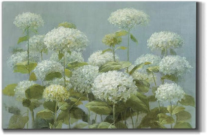 Wexford Home Home Decor Landscape Canvas Wall Art Abstract Floral Painting Modern Pictures Artwork Decoration for Living Room Kitchen Bathroom Office, Ready to Hang, white hydrangea garden, 32x48