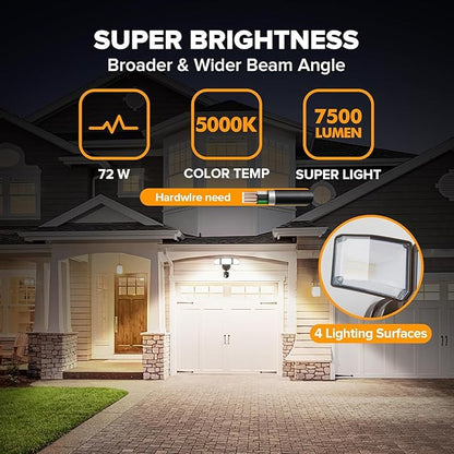 LUTEC 2 Pack 72W 7500LM LED Security Lights Motion Sensor Light Outdoor, 5000K Daylight, IP65 Waterproof, Dusk to Dawn, 3-Head Motion Detected Flood Light for Garage, Yard, Porch(Brown)