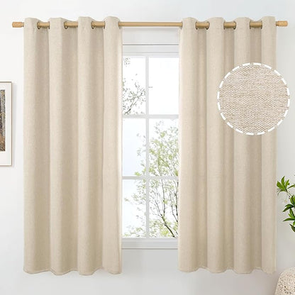 BGment Oatmeal Linen Curtains for Bedroom 63 Inch Length, No See Through Textured Privacy Window Drapes for Living Room Thick Curtain with Grommet Top Light Filtering, 2 Panels, Each 52 Inch Wide
