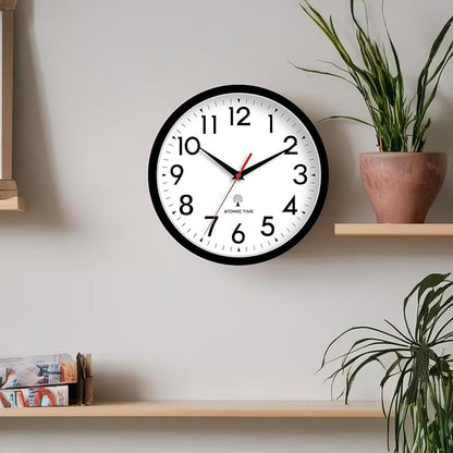 Atomic Wall Clock Analog 10 Inch Battery Operated Modern Decorative for Living Room Kitchen Office Bedroom Bathroom(Black)