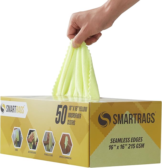Arkwright Smart Rags in Box - (Pallet of 8000) Lint Free, Large Microfiber Cleaning Cloth, Scratch & Streak-Free, Dispensable Wash Towels for Cars, Kitchen, and Window Glass, 16 x 16 in, Yellow