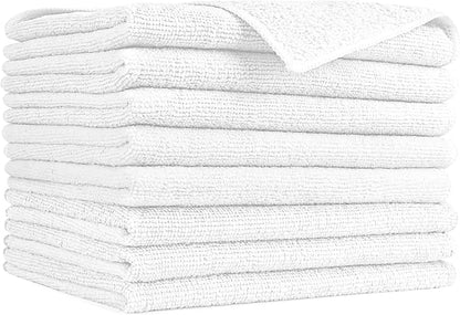 AIDEA Microfiber Cleaning Cloth-8PK, Soft Microfiber Towels for Cars, Absorbent Cleaning Rags, Lint-Free Streak-Free Wash Cloths for House, Kitchen, Window(12in.x16in), White