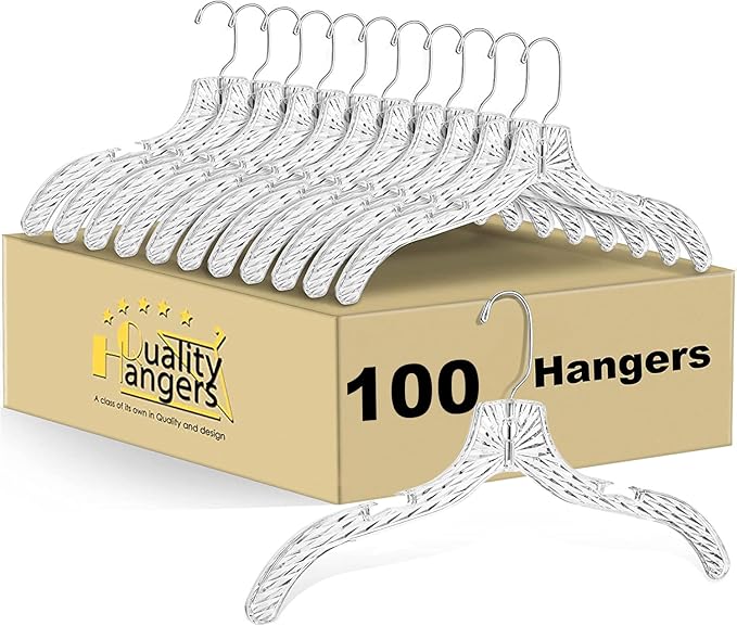 Clear Cut Plastic Hangers 100 Pack for Shirts Coats and Dresses