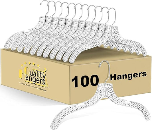Clear Cut Plastic Hangers 100 Pack for Shirts Coats and Dresses