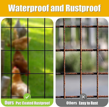 Black PVC Coated Welded Wire Fencing, 60in High x 100ft Long, 2 inch x 4 inch 14GA 2/3/4/5/6 Ft Tall Welded Wire Fence Rolls, Black Metal Garden Fence Wire Roll Garden Fencing for Yard