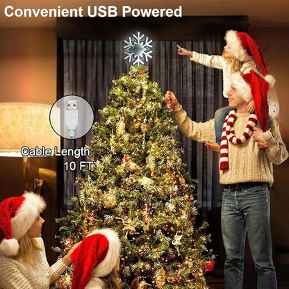 MEETYAMOR Christmas Tree Topper, 10 Inches 200 LEDs Lighted White Snowflake Star Tree Topper, 3D Infinity Mirror Snow White Lights Sparkling Treetop Christmas Decorations, Winter Xmas Decor Indoor