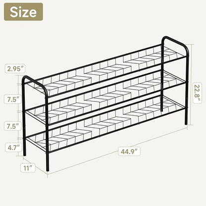 3-Tier Metal Shoe Rack, Free Standing Shoe Storage Rack for Entryway, Closet and Hallway (Black, 3-Tier-Long)