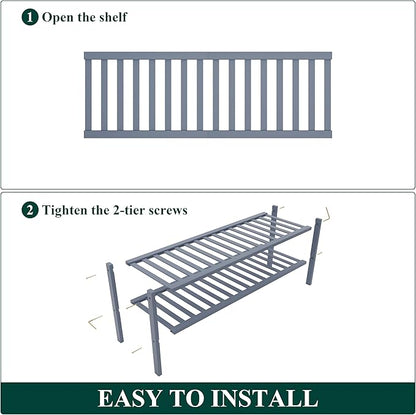 Smiry Bamboo Shoe Rack for Closet, 2 Tier Long Wooden Stackable Shoe Organizer, Free Standing Shoes Storage Shelf for Entryway, Front Door Entrance, Grey