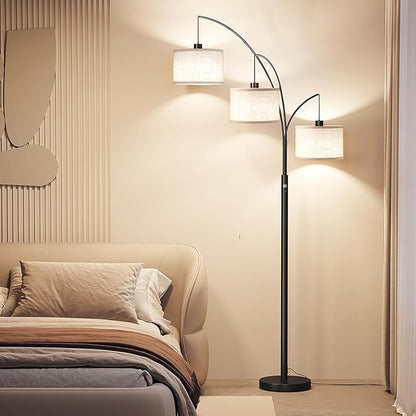 SUNMORY 3 Lights Floor Lamp for Living Room, 78" Tall Standing Lamp with Hanging Drum Shade, Modern Arc Floor Lamps with Heavy Base, Mid Century Arched Tree Floor Lamp for Bedroom, Office, Corner