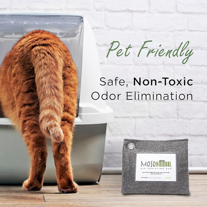 Moso Natural Air Purifying Bag 300g (10.58oz) Premium Bamboo Charcoal Odor Absorber for Home & Pet | Closet Odor Eliminator & Small Room Deodorizer | Charcoal Bags Last 2 Years | Unscented (3 Pack)