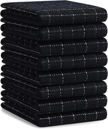 Homaxy 100% Cotton Terry Kitchen Towels(Black, 20 x 28 inches), Checkered Designed, Soft and Super Absorbent Dish Towels, Large 8 Pack