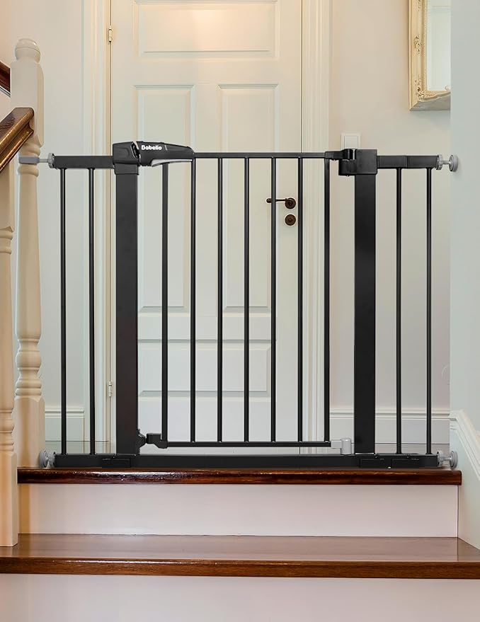 Babelio Baby Gate for Doorways and Stairs, 26-40" Auto Close Dog Gate, PressGuard C5, Easy-Install Pressure Mounted Satey Door, No Drilling Safety Gate for Child and Pets, Black