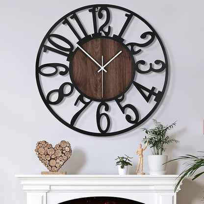 Large Wall Clock for Living Room Decor, 16 Inch Non Ticking Silent, Battery Operated Modern Vintage Oversized Wall Clock for Bedroom Kitchen