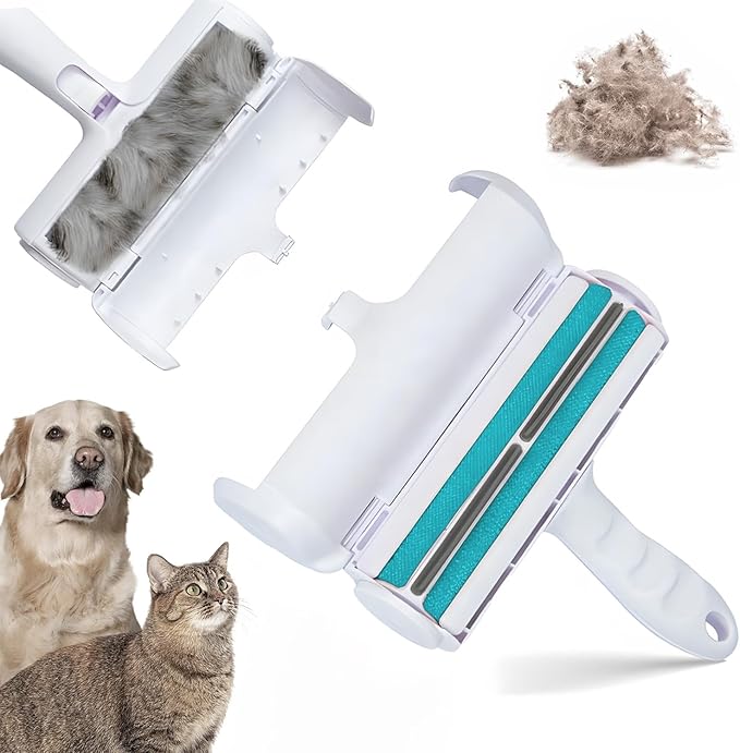 Pet Hair Remover and Reusable Lint Roller - Cat and Dog Hair Remover for Furniture, Couch, Carpet, Clothing and Bedding - Portable, Multi-Surface Fur Removal Tool (Blue)