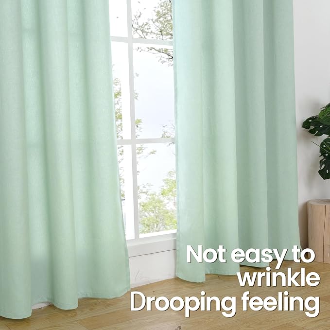 BGment Sage Green Linen Curtains 63 Inch Length 2 Panels Set No See Through, Grommet Light Filtering Textured Drapes Privacy for Bedroom Living Room Farmhouse Spring Decor, Each 52 Inch Wide
