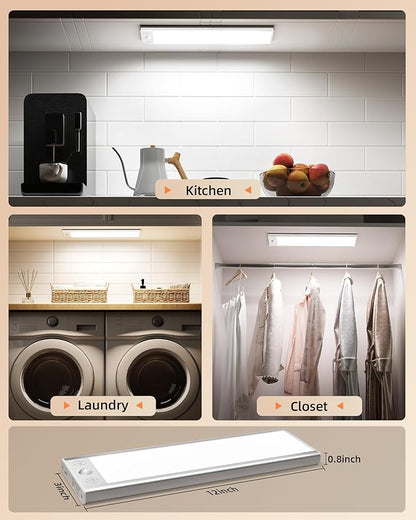 EZVALO 5000mAh Under Cabinet Lighting, 220LM Motion Sensor Light Indoor, Rechargeable Magnetic Under Counter Lights, 3 Inch Wide Panel Dimmable Closet Light for Pantry, Wardrobe, Hallway, Kitchen etc.