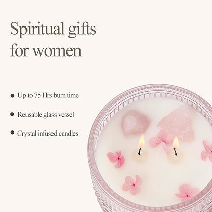 Chloefu LAN Pink Crystal Candles Champagne Bubbles Candle for Home Scented, Non-Toxic, Unique Meditation Spiritual Gifts, 14 oz, Valentines Day Gifts for Her Mom Friends Wife Sister Stocking Stuffers