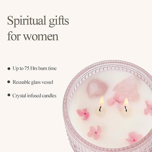 Chloefu LAN Pink Crystal Candles Champagne Bubbles Candle for Home Scented, Non-Toxic, Unique Meditation Spiritual Gifts, 14 oz, Valentines Day Gifts for Her Mom Friends Wife Sister Stocking Stuffers