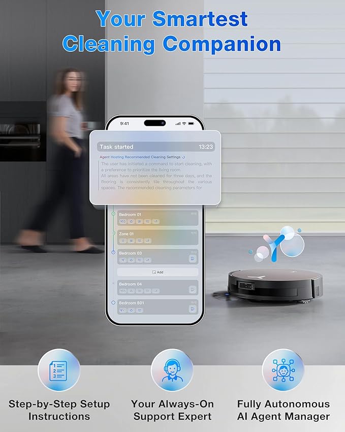 ECOVACS DEEBOT X11 OmniCyclone Robot Vacuum and Mop, PowerBoost Charging, OZMO Roller 2.0 Instant Self-Washing Mop, 19,500Pa Blast Suction, Bagless OmniCyclone Station, AIVI 3D Smart Navigation