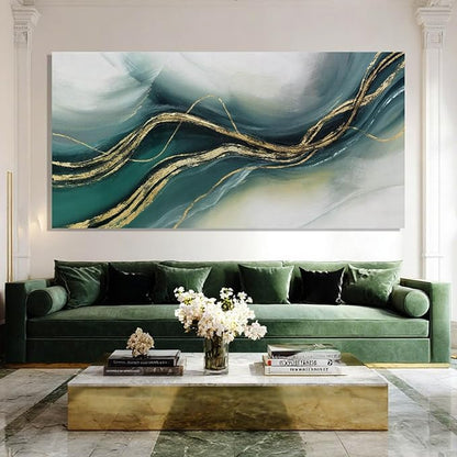 ZENPEE Gold and Green Modern Wall Art, Simple Abstract Canvas Prints, Wall Hangings & Posters for Living Room, Office & Hallway, 29" x 58"