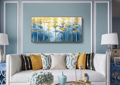 ARTZON Large Framed Canvas Wall Art for Living Room Modern Abstract Blue Yellow Tree Inspirational Art Print Forest Big Picture Horizontal Landscape Artwork Above Bed Decor Bedroom Office 48"x24"