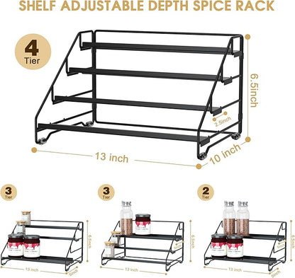 Jolitac 4-Tier Spice Rack Organizer, Depth Adjustable Step Shelf, Metal Spice Rack Perfect for Cabinet, Countertop & Pantry Storage | Enhances Kitchen Visibility and Organization | 1 Pack