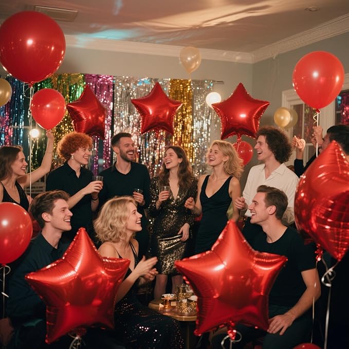 Red Star Balloons Foil Mylar Balloon Set Helium Metallic 12pcs 18 Inch Red Birthday Decorations Room Decor Graduation Decorations 2025 Party Decoration Baby Shower Anniversary Wedding