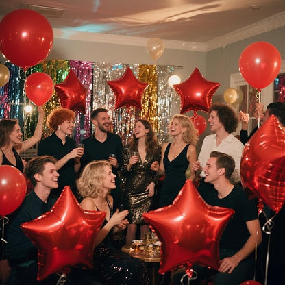 Red Star Balloons Foil Mylar Balloon Set Helium Metallic 12pcs 18 Inch Red Birthday Decorations Room Decor Graduation Decorations 2025 Party Decoration Baby Shower Anniversary Wedding