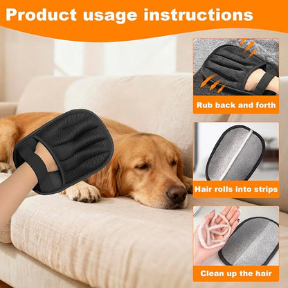 2 Pairs of pet Grooming Gloves, Suitable for Cats and Dogs. Five-Finger Static pet Grooming Gloves. Reusable pet Grooming Tools for Sofas, Clothes, pet beds and Carpets. (S)