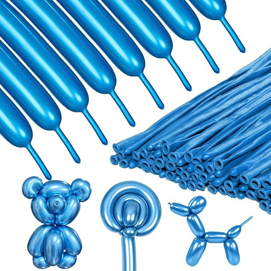 Metallic Blue Long Balloons Premium 260 Twisting Animals Magic Balloons for Birthday Kids Wedding Party Supply 100pcs