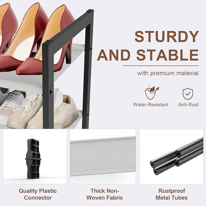 Shoe Rack for Closet & Entryway, Stackable 4-Tier Shoe Organizer, Welded Metal Frame, Semi-Assembled Fast Setup, 11.8" Deep Non-Woven Shelves, Space-Saving Shoe Storage, Black
