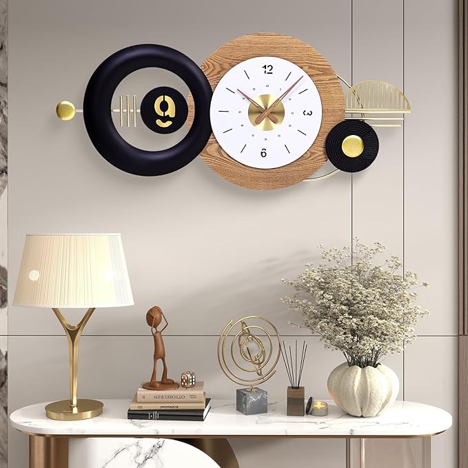 38x17 Inches Wall Clock Battery Operated Silent Non-Ticking, Modern Large Decorative Analog Clocks for Living Room, Bedroom, Apartment - Abstract Art Home & Office Decor, Easy to Read