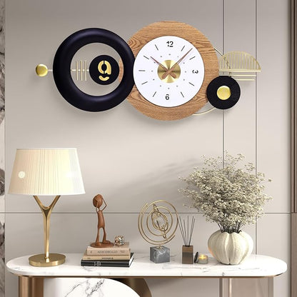 38x17 Inches Wall Clock Battery Operated Silent Non-Ticking, Modern Large Decorative Analog Clocks for Living Room, Bedroom, Apartment - Abstract Art Home & Office Decor, Easy to Read