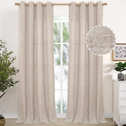 YoungsTex 95 Inches Long Curtains for Living Room 2 Panels - Linen Light Filtering Drapes with Bronze Grommet Netural Floor Length Semi Sheer Window Treatments or Bedroom, 52 X 95 Inch