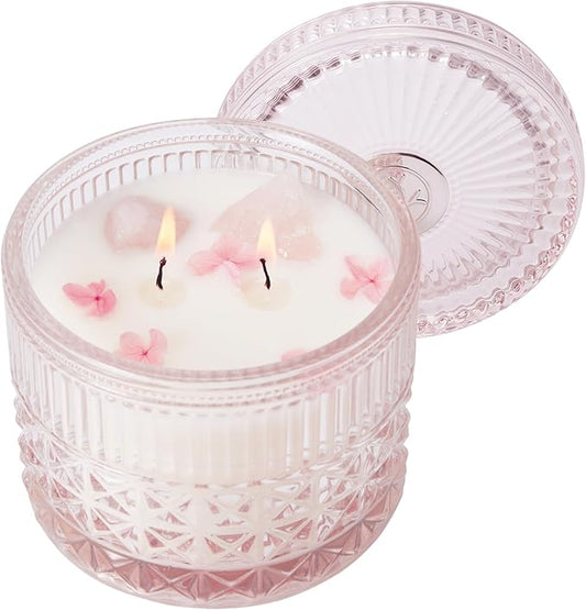 Chloefu LAN Pink Crystal Candles Champagne Bubbles Candle for Home Scented, Non-Toxic, Unique Meditation Spiritual Gifts, 14 oz, Valentines Day Gifts for Her Mom Friends Wife Sister Stocking Stuffers