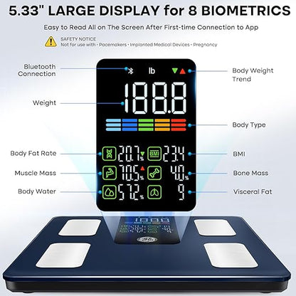 GE Smart Scale for Body Weight, BMI, Body Fat, Muscle Mass, Digital Bathroom Scales 500lbs for Bluetooth Weight Monitor 11.8" Large Platform Weighing Machine Health Analyzer with App