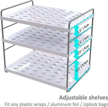 YAN & HIN 3-Tier Pantry Cabinet Organizers and Storage Adjustable Height and Expandable Kitchen Plastic Wrap Organizer Sturdy Aluminum Foil Countertop For Cupboard Multi-Purpose Use