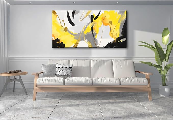 weiyiart Wall Art Yellow Abstract Wall Art Prints Framed Ready to Hang Canvas Wall Art Modern Fantasy Paintings Artwork Large Size for Living Room Bedroom Office Decoration 20"x40"inches