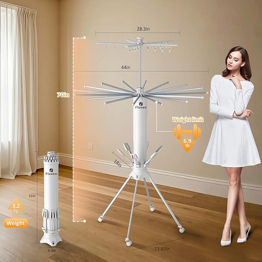 Clothes Drying Rack 2025 Upgrade 4-Legged 3-Tier Foldable Laundry Rack with 4 Pulleys 20 Clips,6 Shoe Dryers 16Drying Rods for Indoor/Outdoor, Camping, Poolside Space Saving, Whit